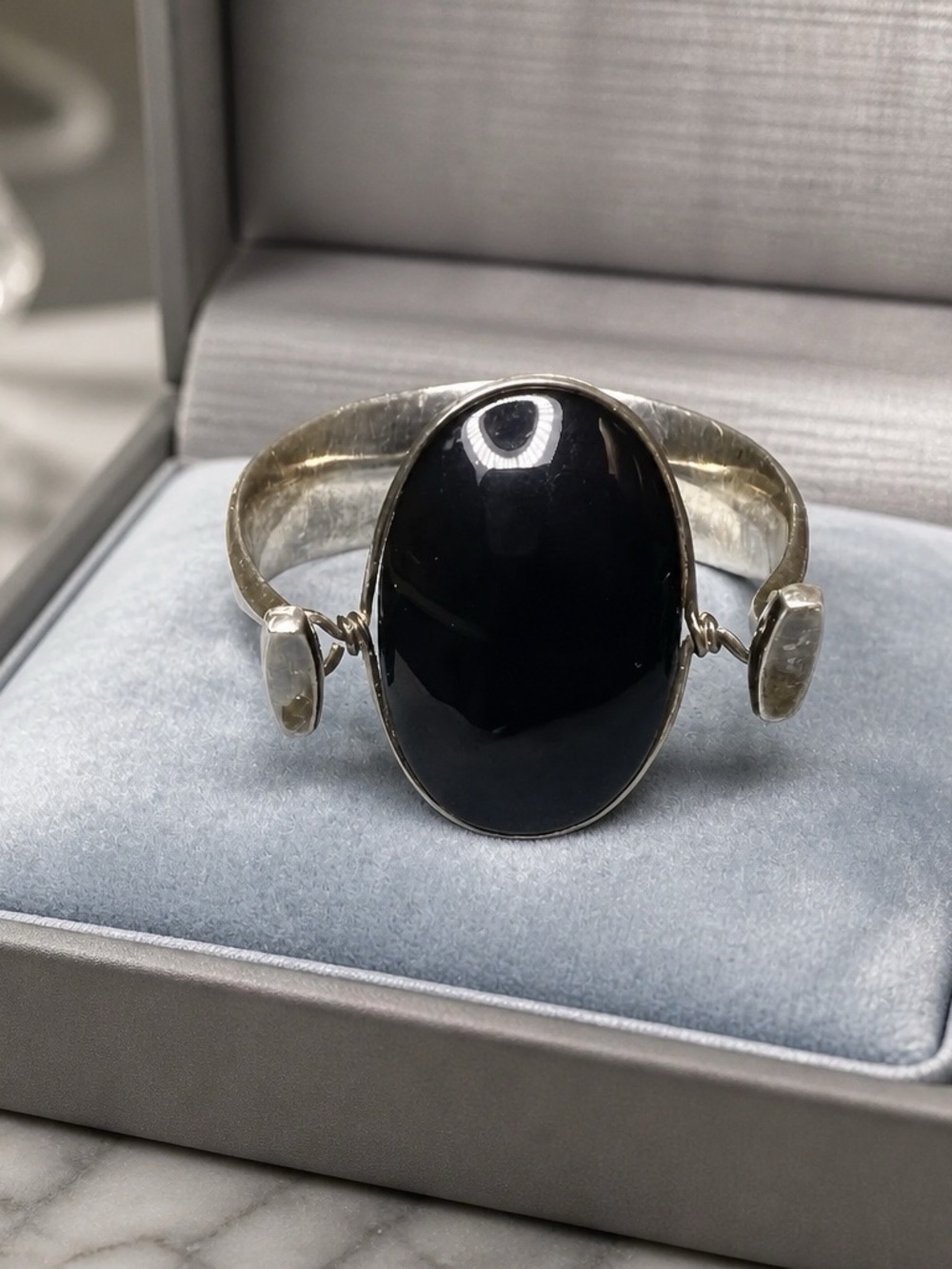 Georg Jensen Sterling Silver Cuff with Black Onyx Center